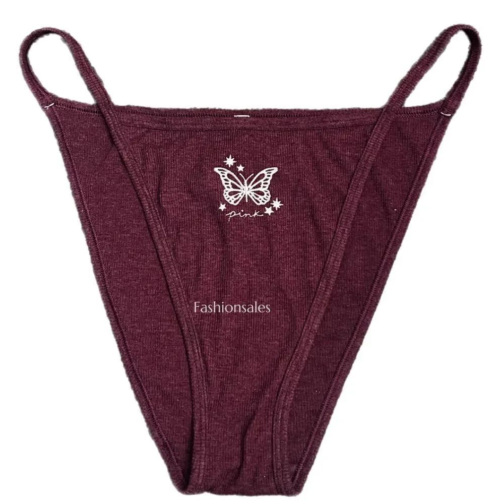 Victorias Secret Pink Soft Cotton Ribbed String Bikini panty Maroon XXL